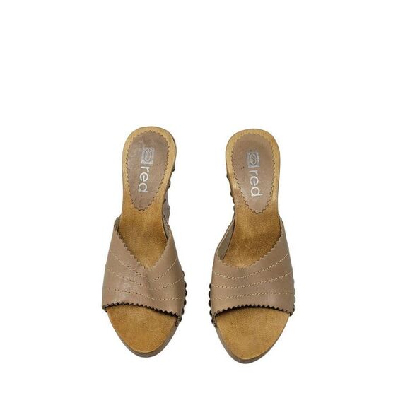 Vintage Tan Leather Wooden Platform Sandals Sz 7 Studded Open Toe Heel Brazil - Picture 2 of 16